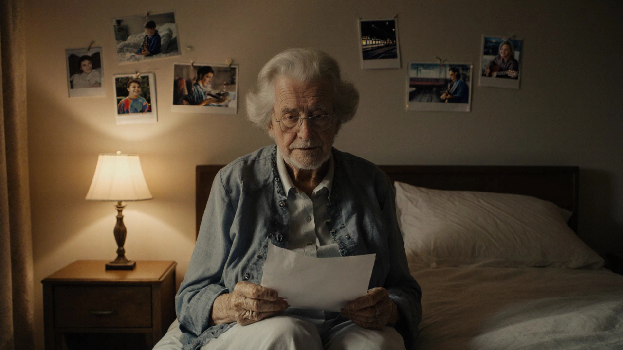 Женщина с письмом в руках, слезы на щеках, на стене — пять фотографий из прошлого.