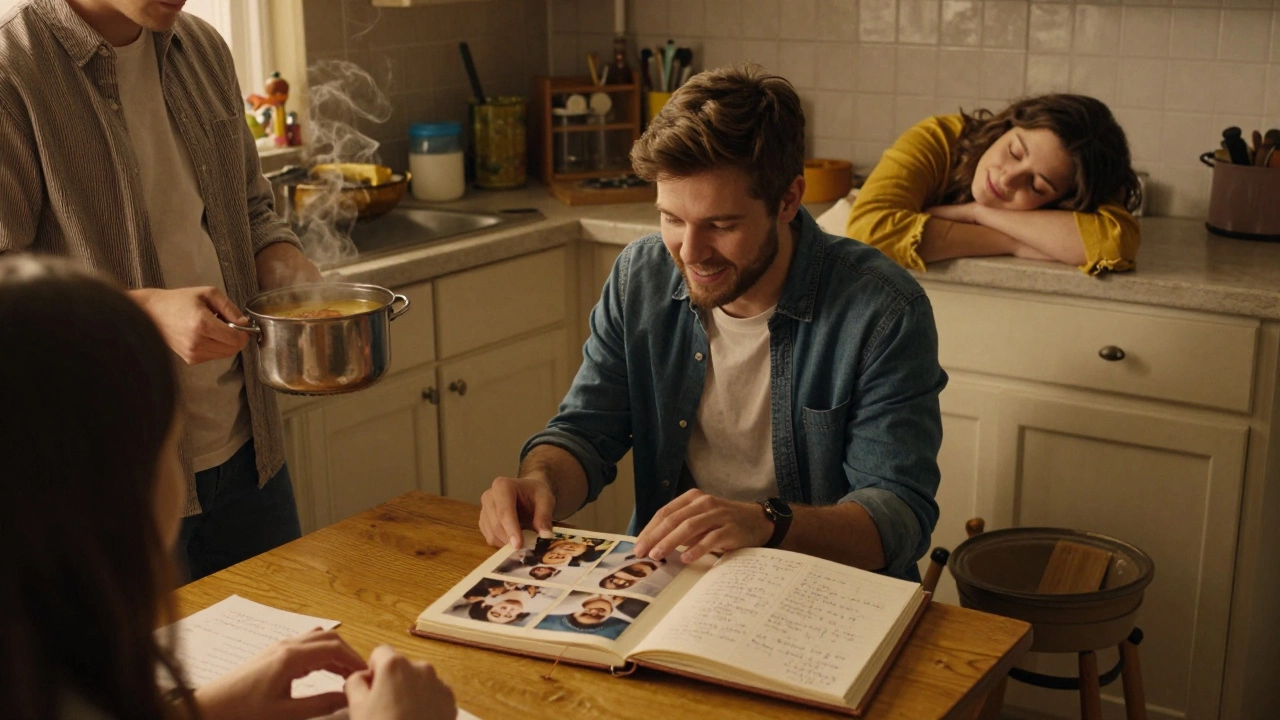 Друзья приносят горячий суп и альбом с пожеланиями для новорожденного и его родителей.