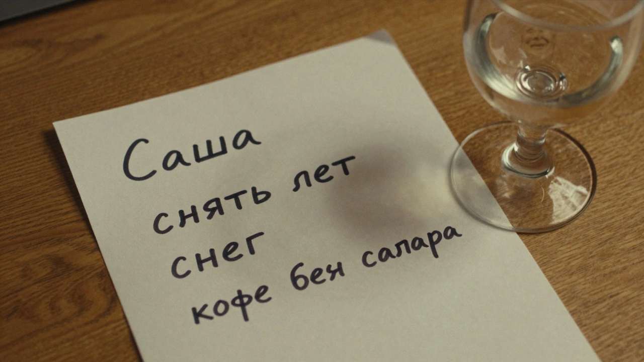 Смятый листок с ключевыми словами для тоста и бокал вина на деревянном столе.