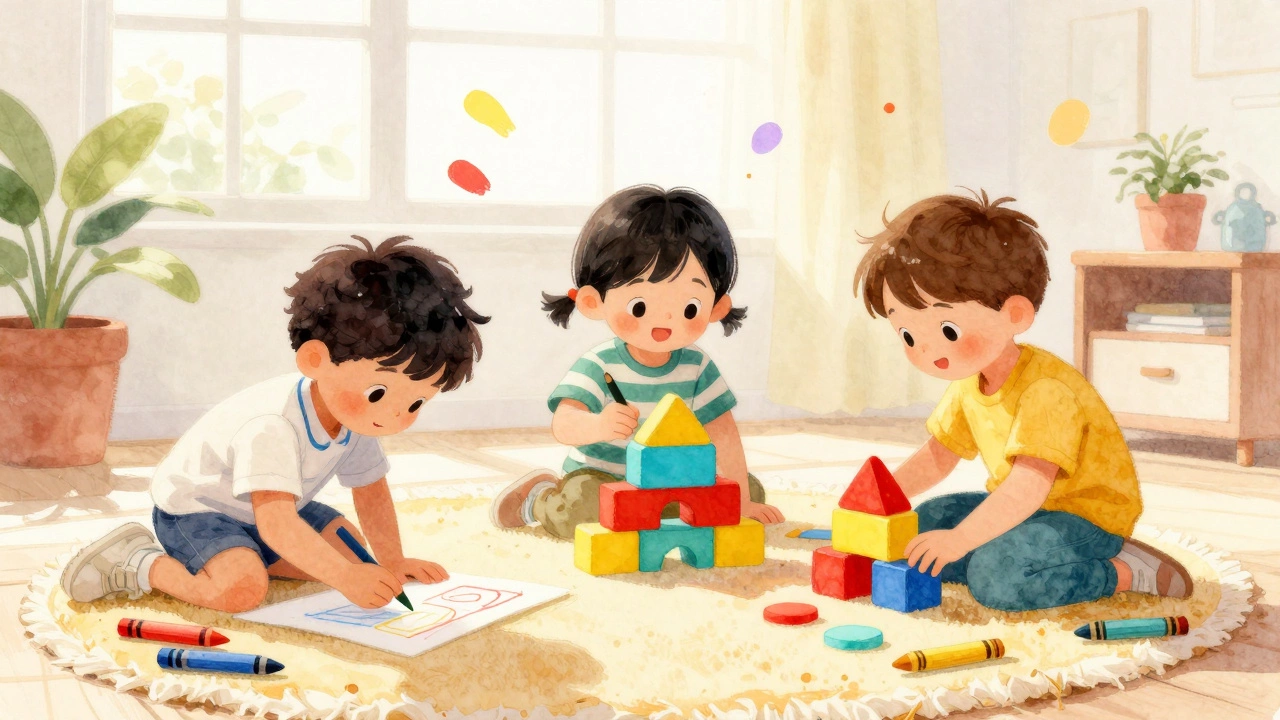 Дети рисуют и играют красками в комнате