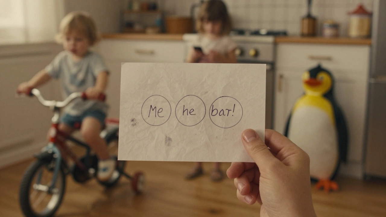 Рука ребенка держит handwritten записку с рисунками, позади — вспышки детских воспоминаний.