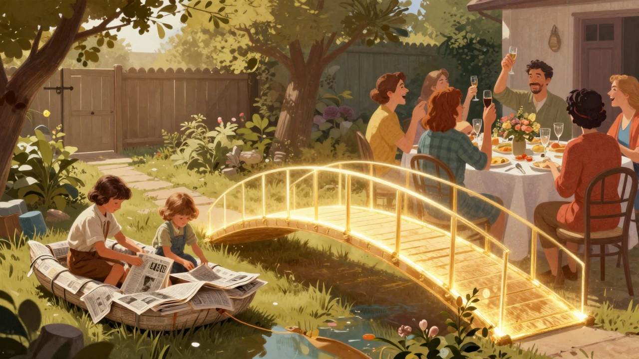 Концептуальное изображение связи между детским воспоминанием и праздничным тостом