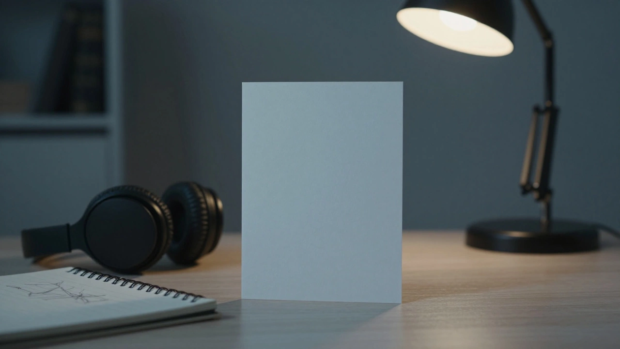 Минималистичная открытка на столе подростка рядом с наушниками