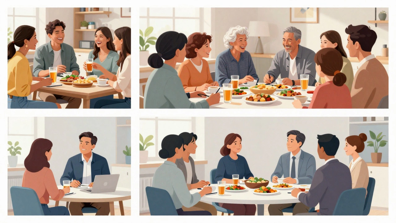 Три разные ситуации: тосты в кругу друзей, семьи и коллег