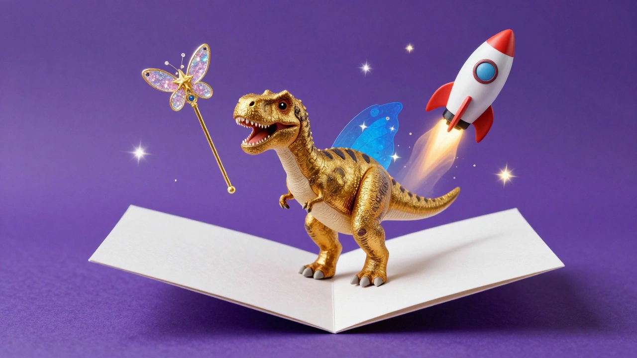 Волшебная открытка, из которой вырастают динозавр, ракета и фея